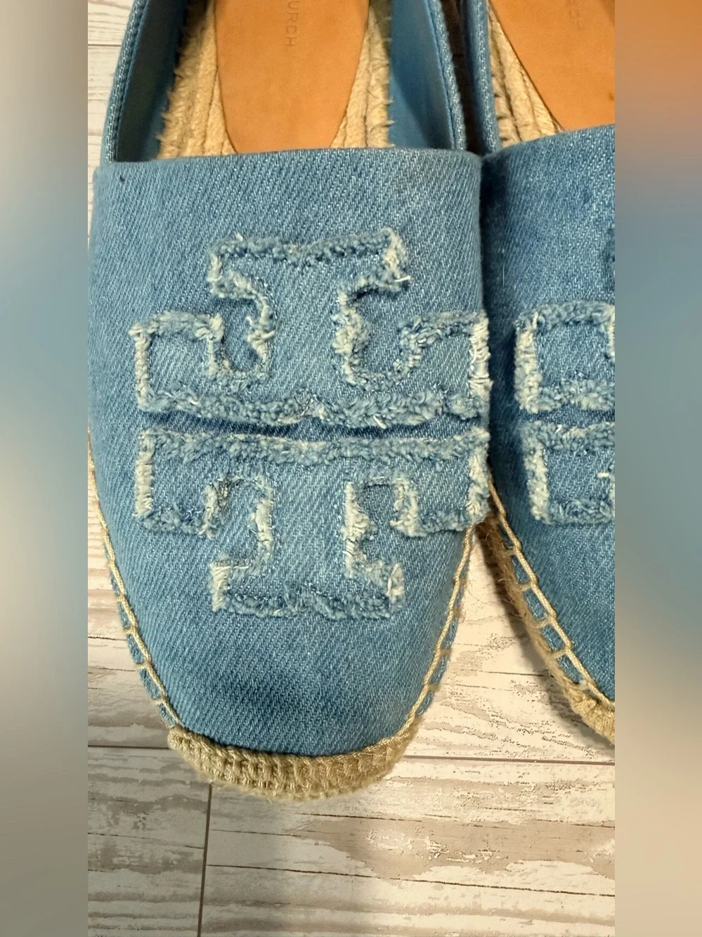 Tory Burch Denim Blue Logo Espadrille Flats